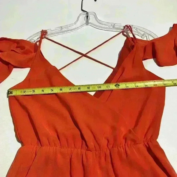 Sugar+Lips Womens Romper One Piece Coral Deep V Strappy Lightweight Ruffle S - Picture 4 of 12